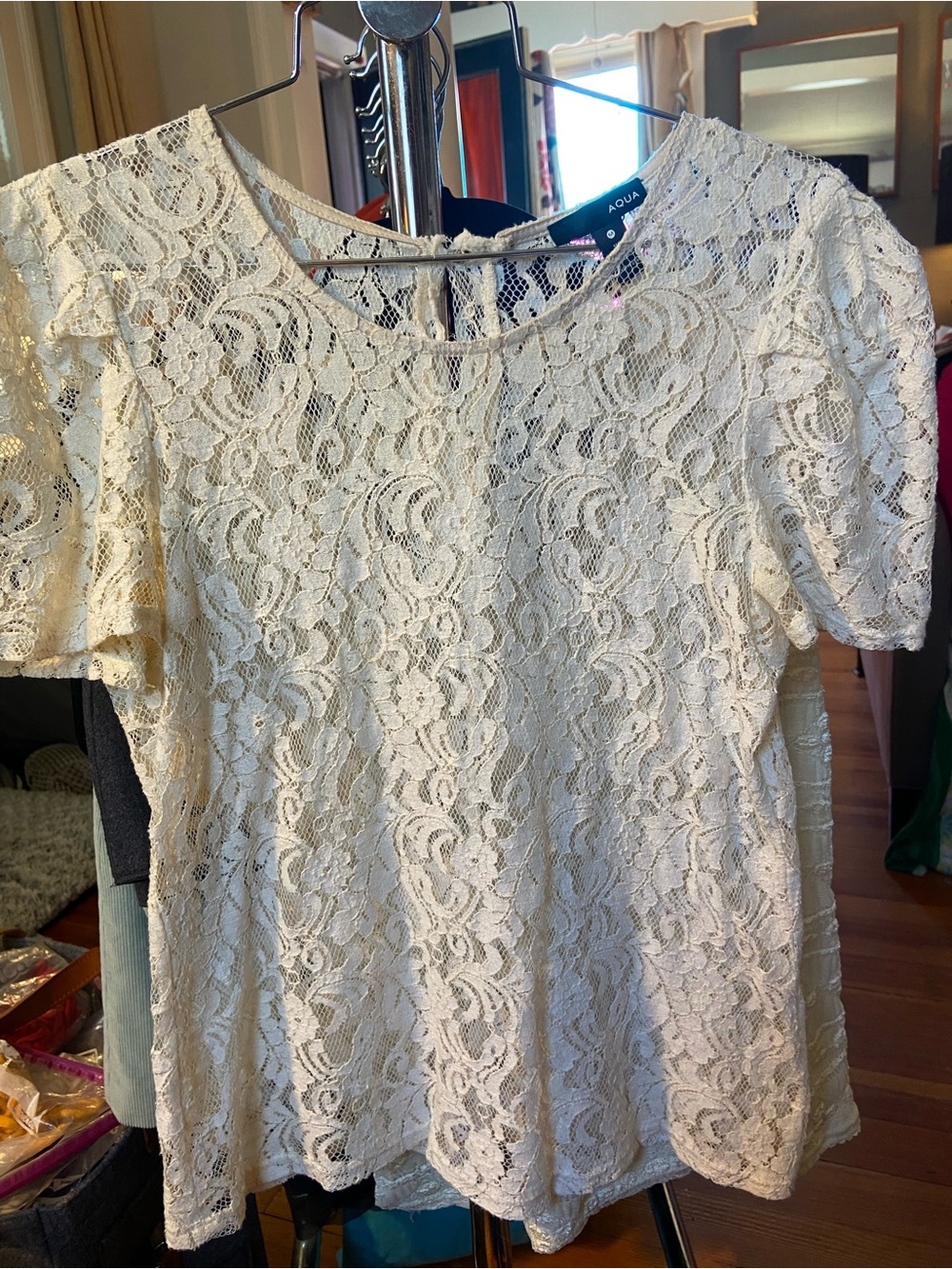 Aqua White Floral Lace Top